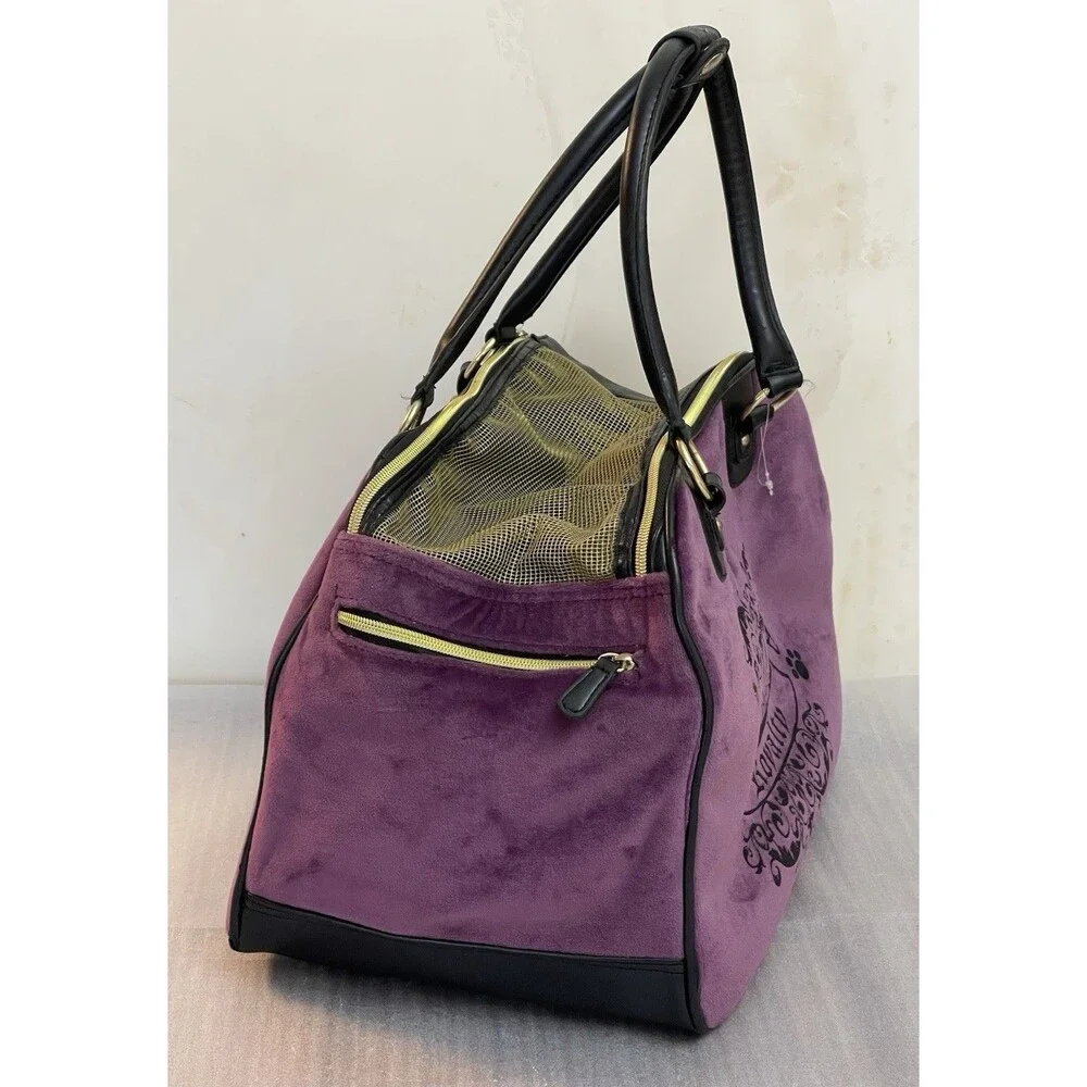 Pet Carrier Juicy Style Royalty Purple Velour Gold Mesh Small Dog Cat Travel Bag